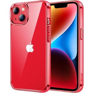 JETech Case for iPhone 14 6.1-Inch, Non-Yellowing Shockproof Phone Bumper Cover, Anti-Scratch Clear Back (Red)