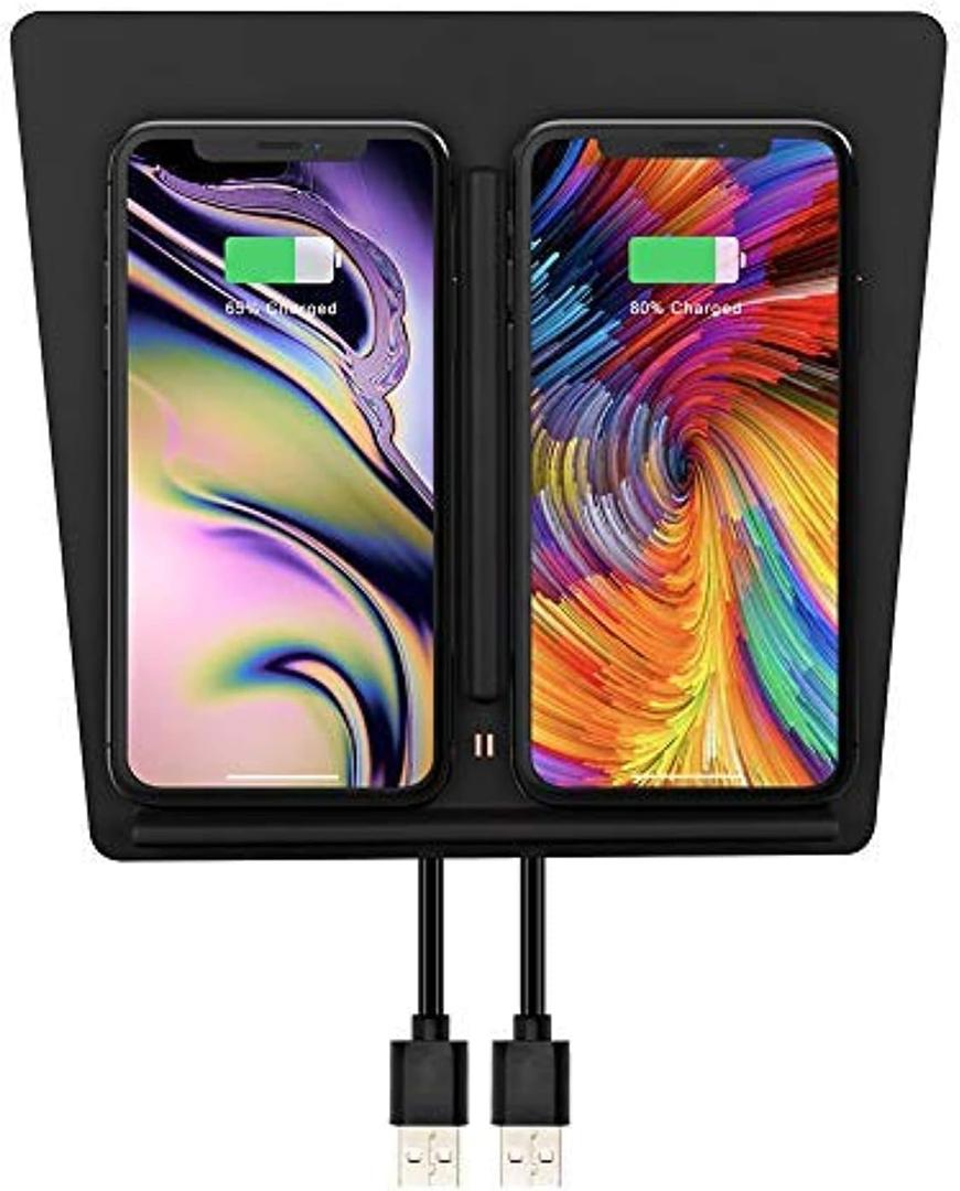 TAPTES Wireless Charger for Tesla Model 3 2017 2018 2019 2020, Dual Phone Charging Pad for Tesla Model 3 Accessories, Car Center Console Interior, Compatible with iPhone & Smartphones, Black