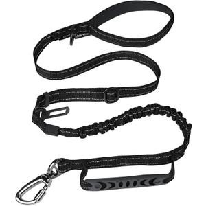 Heavy Duty Dog Leash for Medium Large Dogs That Pull,4-6FT Shock Absorbing Bungee Tactical Dog Leash with Control Padded Handle and Car Seatbelt, Reflective Lead for Walking Training,Black