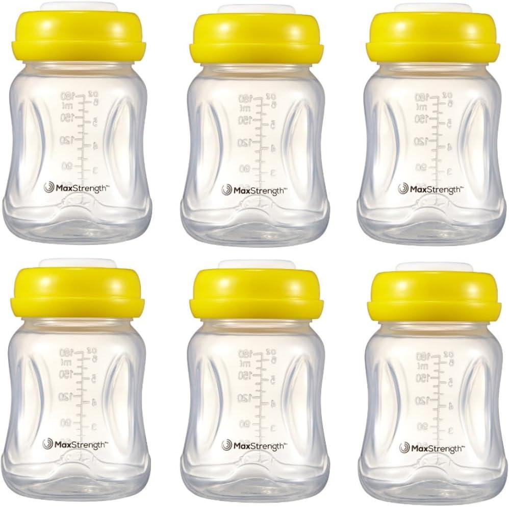 Breastmilk Bottles 6pc Set with Leak Proof Lids, 6.oz 180ml Reusable Wide Neck Bottles Best for Breast Milk Collection & Storage Solution, BPA Free, Fits Spectra & Avent Models