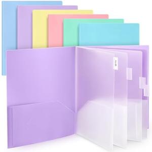 Colarr 6 Pcs 10 Pocket Pastel Folders 11x10 Inch, Heavy Duty Plastic Multi Pocket File Folder Letter Size Paper Document Project Organizer for Office Home Business Meeting
