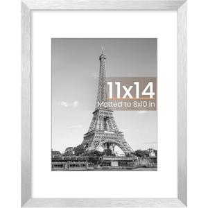 upsimples 11x14 Picture Frame, Display Pictures 8x10 with Mat or 11 x 14 Without, Wall Hanging Photo Frames, Silver, 1 Pack