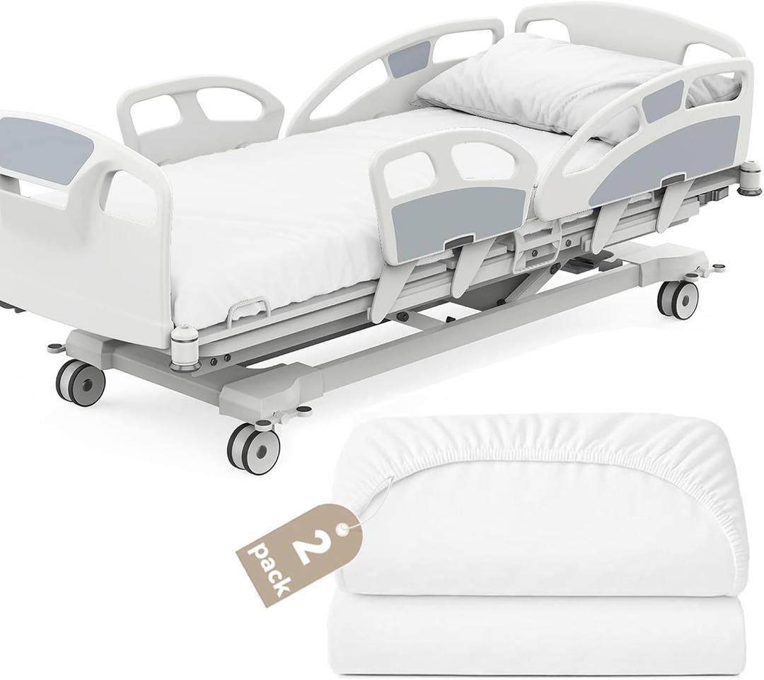 Hospital Bed Sheets 36" x 80" x 9", 2 Pack Hospital Fitted Sheet for Home Use & Hospital Care Beds, Shrinkage & Stain Resistant Twin XL Sheets Cover, White