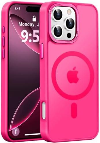 Newfuture Designed for iPhone 16 Pro Max Case with Magnetic [13 FT Military Drop Protection] [Compatible with Magsafe] Slim Translucent Matte Shockproof with Anti-Fingerprint Phone Case, Hot Pink