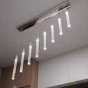 8-Light Silver Rectangular LED Chandelier, Bubble Crystal Column Chandeliers, Modern Dimmable Adjustable Height Hanging Light for Kitchen Island, Over Dining Room Table