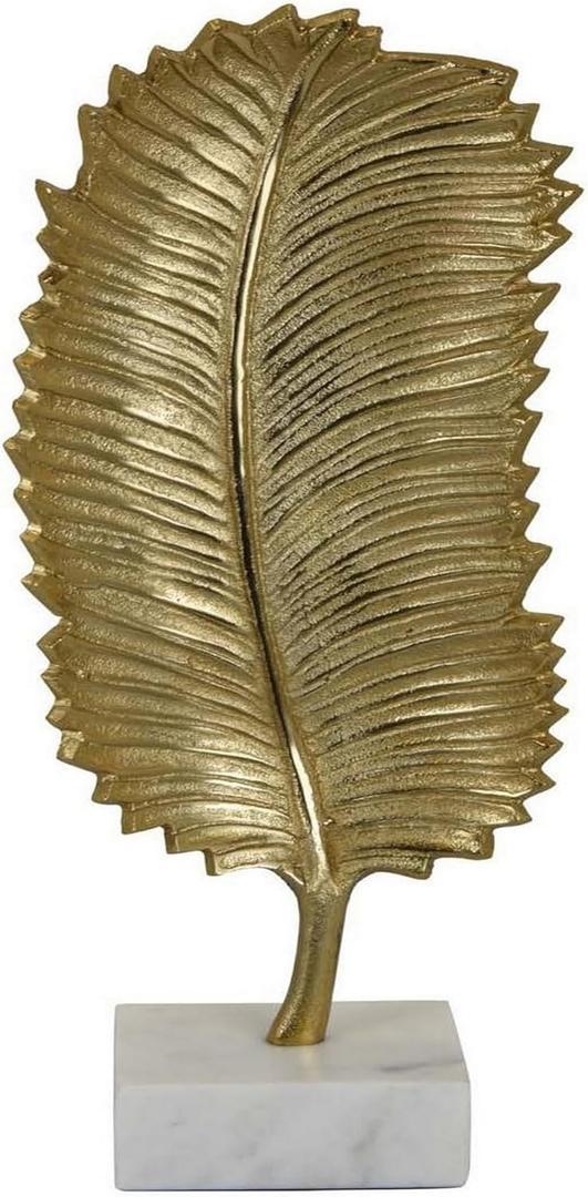 Boki 22 Inch Tabletop Decoration, Gold Leaf Sculpture, White Round Base