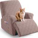TAOCOCO Recliner Cover 3 Pieces Recliner Chair Covers, Stretch Jacquard Reclining Chair Cover, Furniture Protector Sofa Slipcovers Couch Covers with Elastic Bottom for Kids, Pets (Khaki) (1 Seater)