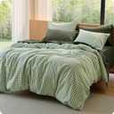 Bedsure Gingham Duvet Cover Queen, 100% Washed Cotton Duvet Cover LinenLike, PureWoven with Reversible YarnDyed Design & DoubleStitch Craft, 3-Piece with Zipper, Gingham Willow Green, 90"x90"