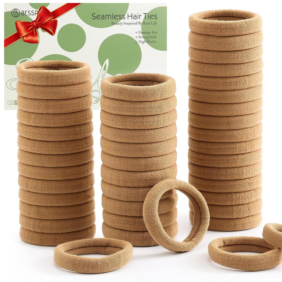 Thick Seamless Hair Ties, Ponytail Holders Hair Accessories No Damage for Thick Hair Christmas Gift(Light Brown Colors)