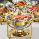 Chafing Dishes for Buffet Set 6.5QT, 4 Pack Round Dish Buffet Servers and Warmers with Glass Lid High Grade Stainless Steel Food Warmers for Parties, Christmas Gatherings, Weddings, Catering, Gold