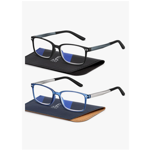 EASY READ 2 Pairs Sporty Style Reading Glasses for Men，Rectangular TR90 Blue Light Blocking Readers with Spring Hinge