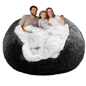 (No Filler) Bean Bag Chair Cover Without Filler,Big Round Soft Fluffy PV Velvet Washable Bean Bag Lazy Sofa Bed Cover for Adults,Living Room Bedroom Furniture Outside,6ft Black