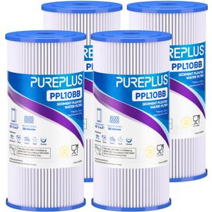 PUREPLUS 20 Micron 10" x 4.5" Whole House Pleated Sediment Filter,4 Pack