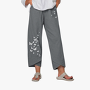Costaric Cotton Linen Casual Summer Capri Pants Printed Cropped Comfy Baggy Trousers with Pockets Palazzo Lounge Pants, Size L