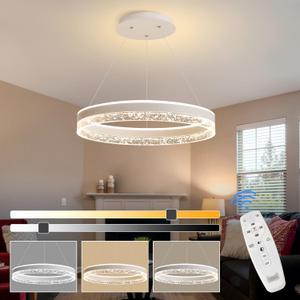 Modern LED Pendant Light 50W Dimmable LED Chandelier with Remote 1 Ring Circular Hanging Light Fixture 19.7in White Pendant Lighting for Kitchen Island Dining Room Bedroom Living Room