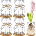 LemonRoad 4 Pcs Bulb Glass Vases for Flowers Forcing Hyacinth Avocado Clear Decorative Bulb Vase with Round Bamboo Coaster for Women Gardening Lovers Home Office Plant Table Decoration