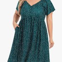 BEDOAR Women's Plus Size V Neck Midi Dresses Casual Pleated Flowy Swing Soft Short Sleeve Dresses for Party Size 16