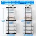 Towel Rack for Bathroom, Wall Mounted Vertical Rolled Towel Storage Organizer Holder with Shelf, Holds Up 6 Large Bath Sheets, Black Large Size