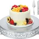 12 Inch Silver Cake Stand Set Metal Round Cupcake Dessert Stand with Cake Cutting, Spatula Wedding Cupcake Pastry Display Candy Holder Display for Wedding Party Birthday Baby Shower(Classic)