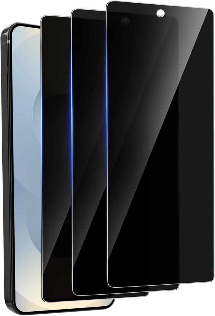 3 Pack Privacy Screen Protector for Samsung Galaxy S24 Ultra Tempered Ultra-Thin Glass with 9H, Anti Scratch, Bubble Free [Support Fingerprint Unlock] Black