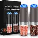 Sweet Alice Gravity Electric Pepper and Salt Grinder Set, Adjustable Coarseness, Battery Powered with LED Light, One Hand Automatic Operation, Brown, 2 Pack (2.5*2.5*7.9inch)