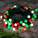 100LED G15 Christmas String Lights - 39ft Globe Fairy Lights with Timing Function, Connectable, 8 Modes Christmas Lighting for Home Bedroom Xmas Wreath Christmas Decorations - Red White Green
