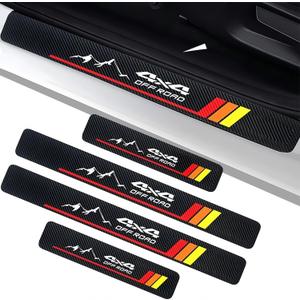 4Pcs Tri-Color Car Door Sill Protectors Fiber Leather Retro Stripe Front Rear Door Edge Guard Stickers Compatible with Toyota Tacoma 4Runner Tundra Rav4 Highlander 4x4 Offroad Accessories (Roy 4X4)