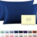 Silk Pillowcase for Hair and Skin,Soft,Breathable and Sliky 100% Standard Size Pillow Cases Set of 2,Both Sides Natural Mulberry Silk Pillowcases with Hidden Zipper(Standard Size 20"X 26",2pcs) (Royal Blue-2 Pack)
