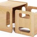 Montessori Weaning Table and Chair Set,Real Hardwood, Desk for Toddler Reading,Snack Time,Playroom,Activity Cube,Step Stool,1-3 Year Old Kids Montessori Furniture
