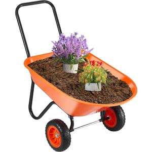 VEVOR Wheelbarrow Cart, 5 Cu. Ft. Load & 397 lbs Capacity, 2 Wheels Garden Dump Cart, Garden Wagon with Handle & 10" Wide Track Wheels, Easy Loading Utility Yard Cart & Wagons for Outdoor Lawn Yard