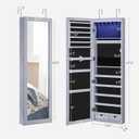 SONGMICS 6 LEDs Mirror Jewelry Cabinet, 47.2-Inch Tall Lockable Wall or Door Mounted Jewelry Armoire Organizer with Mirror, 2 Drawers, 3.9 x 14.6 x 47.2 Inches, Gray UJJC93GY