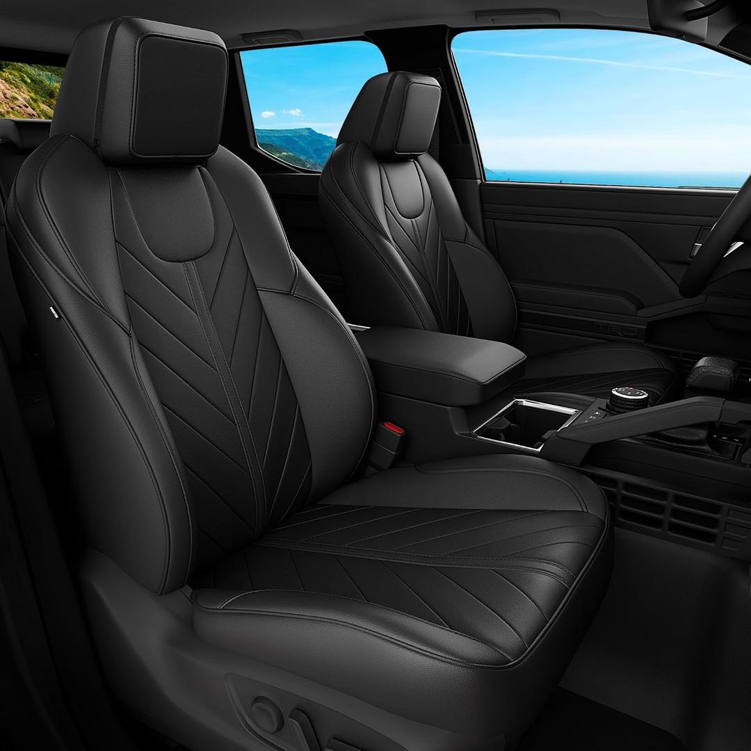 FREESOO for Tacoma 2024 2025 2026 Seat Covers Full Set - Custom Fit for Toyota Tacoma Double Crew Cab, SR, SR5, TRD Sport, TRD Off-Road, Pickup Truck Seat Covers with Faux Leather(Black)