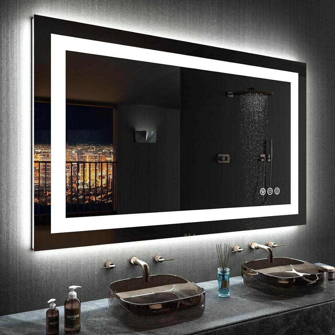 LOAAO 40"X24" LED Bathroom Mirror with Lights, Anti-Fog, Dimmable, RGB Backlit + Front Lighted, Bathroom Vanity Mirror for Wall, Memory Function, Tempered Glass (Safe to Use)