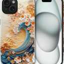 Compatible with iPhone 15 Plus Case, Hybrid 2-Layer Case Shockproof Anti-Scratch for Girl Women Boy Men, Floral Waves for iPhone 15 Plus