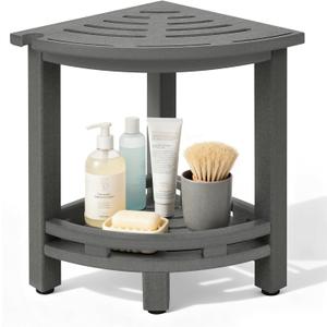 HDPE Corner Shower Stool for Shaving Legs, Waterproof Shower Stool with Storage Shelf for Bathroom,Grey