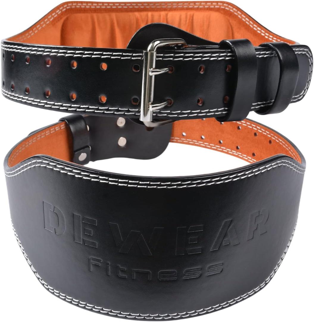 Leather Weight Lifting Belt, 4& 6Padded Lumbar Back Support, 10 Adjustable Holes, Gym Weight Belt Ideal for Deadlift, Powerlifting, Bodybuilding and Squat (33"-36", 6-Inch Black)