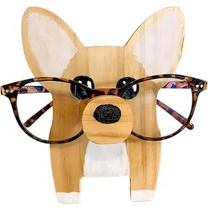 Wooden Spectacle Eye Glasses Holder, Cute Creative Animal Glasses Holder, Cute Handmade Wood Carved Animal Eyeglass Holder Display Stand, Christmas New Year Gift Home Office Desktop Decor (corgi)