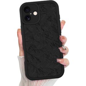MZELQ for iPhone 16 Plus Case, Silicone Floral Flower Cute Pattern, Camera Protection Soft Slim Shockproof for Girls Women -Black MZELQ for iPhone 16 Plus Case, Silicone Floral Flower Cute Pattern, Camera Protection Soft Slim Shockproof for Girls Women -Black