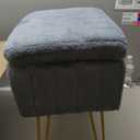 DUMOS Vanity Storage Ottoman Stool, Compact Faux Fur Footstool with Soft Seat, Modern Cute with 4 Metal Legs & Adjustable Feet for Bedroom, Living Room, Dressing Area & Dorm Grey, 12.25"D x 16"W x 19"H