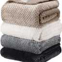 Newwiee 4 Pcs Flanne Fleece Throw Blanket for Bed Couch Large 3D Waffle Textured Soft Blanket Winter Warm Lightweight No Shedding No Pilling Decorative Throw, 50x60 Inch(Neutral Color)