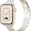 VISOOM Gold Iwatch Bands Compatible With Apple Watch Bands 38/40/41/42/44/45/46mm Women - Thin Metal Dressy Luxury Cute Designer Apple Watch Series 11 10 Se 9 8 7 6 5 4 3 2 1 Bracelet Bands for Women, Color: Starlight-A