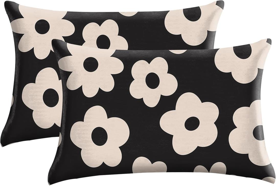 Cotton Pillowcase 2PCS, Floral Print Pattern Pillow Cover Set with Hidden Zipper, Comfortable Fabric, Lightweight and Breathable, Standard Size 20"X 26" (Flower-07)