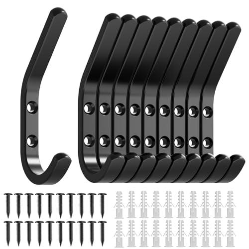 GWAAZXGZ Wall Hooks for Hanging Coats - 10 Pack Black 3.2'' Double Hook Design, Hat Organizers, Wall Mount Hangers for Bags and Keys, Perfect for Garage, Workshop, Entryway, Closet, and DIY Projects