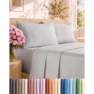 Queen Size 4 Piece Sheet Set - Breathable & Cooling Sheets - French Grey