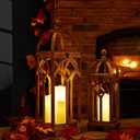Glitzhome Farmhouse Decorative Lanterns Wooden Candle Lantern Church Window Frame Lanterns for Wedding Mantle Entryway Home Patio Balcony Garden, Pack of 2, Natural, No Glass