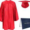 Shiny Kindergarten Red Graduation Gown Cap Tassel with 2025 Year Charm Size 54 Large and Diploma Cover