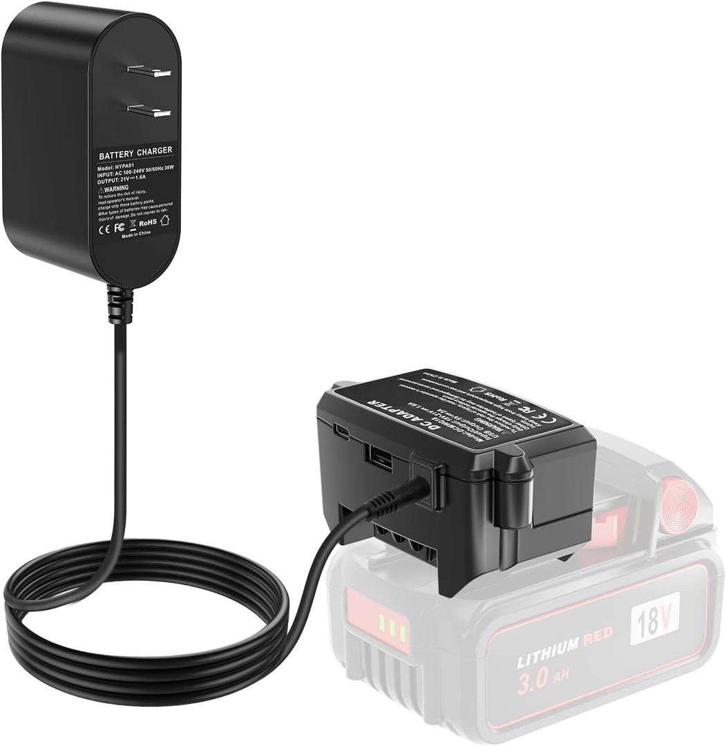Replacement for Milwaukee M18 Battery Charger, 2-in-1 Charger Adapter with USB-C Port, Compatible with 18V M18 Battery