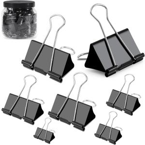 Ufmarine Binder Clips Paper Clips Assorted Sizes 200 Count (Black), Metal Paper Binder Clips with Box for Office, School and Home
