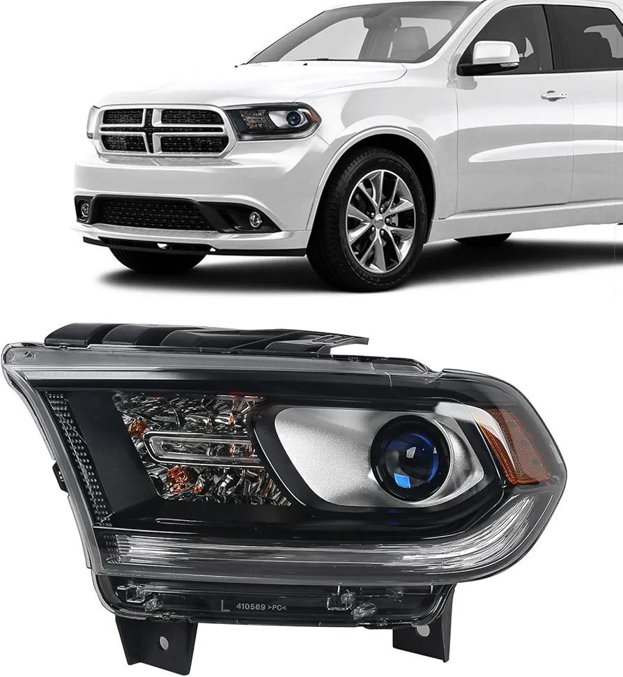 FIONE Halogen Headlight Assembly Compatible With Dodge Durango 2014-2020 Replacement Black Housing Headlights Without LED DRL Projector Left Driver Side LH 68299135AD CH2502302
