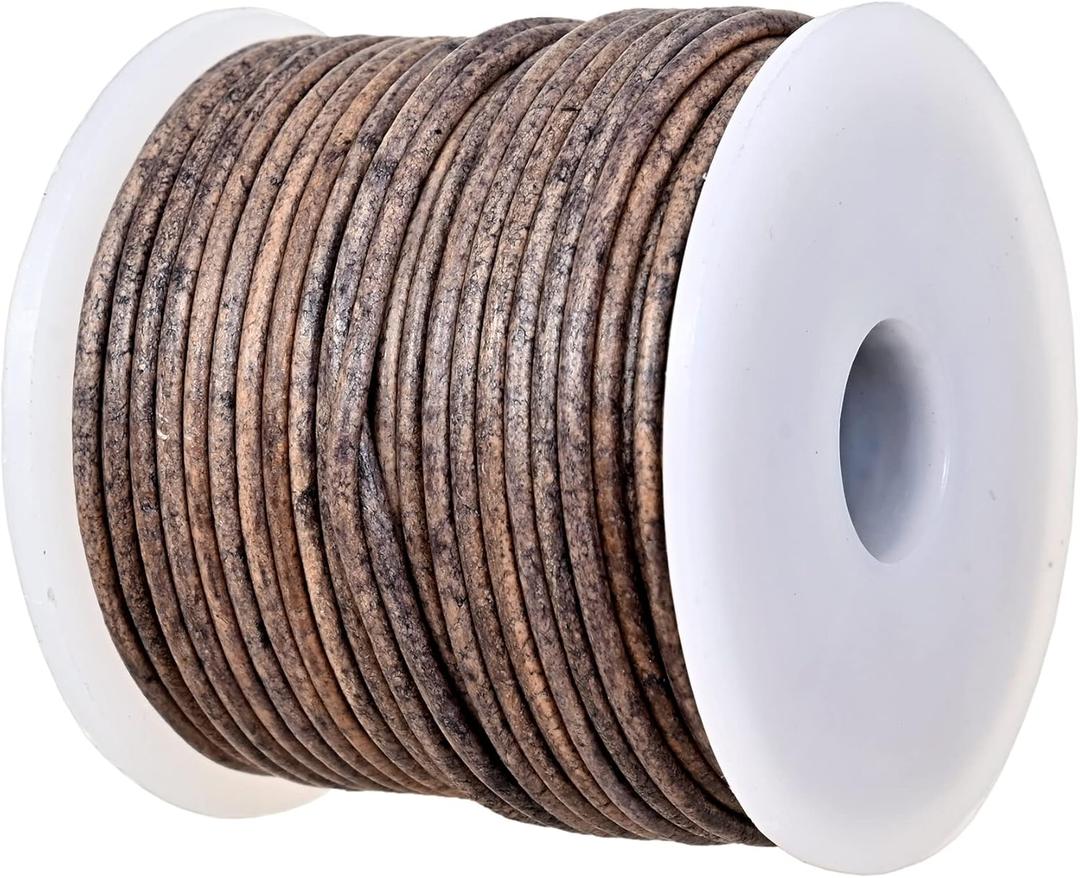 GENIQUE Real/Genuine Round Leather String Cord for Necklace, Bracelets, Jewellery, Braiding (1.5mm, Grey Distressed)